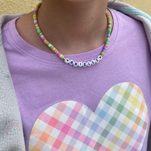 Kids Easter Necklace, Kids Beaded Name Necklace, Heishi Beaded Name Choker, Personalized Name Necklace, Multicolor Name Necklace