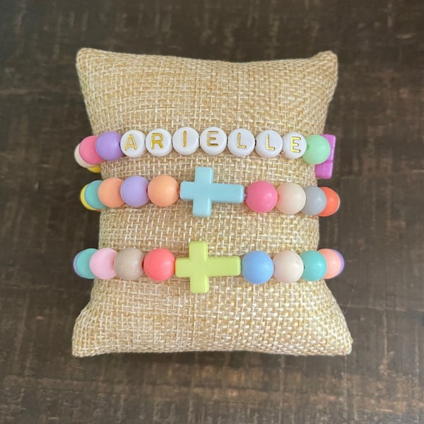 Personalized Name Bracelet, Cross Bracelet, Kids Easter Gift, First Communion Gift, Easter Basket Stuffer, Bracelets for Kids
