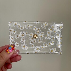 Tarjetero con estampado de margaritas, billetera pequeña de PVC, billetera holográfica de PVC, tarjetero de visita, tarjetero con estrellas holográficas, monedero