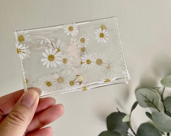 Daisy Print Card Holder, Flower Print Wallet, Mini Wallet, Business Card Holder, Vaccination Card Holder, Clear Jelly Wallet