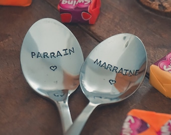 Engraved spoon with godparents, godparent baptism, godparent announcement, godparent gift