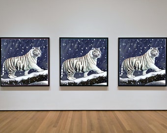 White Tiger Digital Painting Print