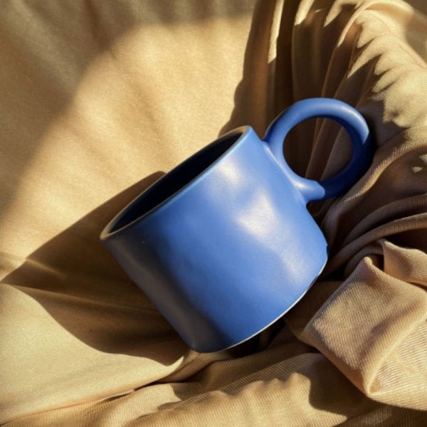 Handmade Brilliant Blue Ceramic Mug | Minimalistic Blue Mug | Blue Coffee Mug | Scandinavian Blue Coffee Mug | Tea Mug |  Pottery Mug