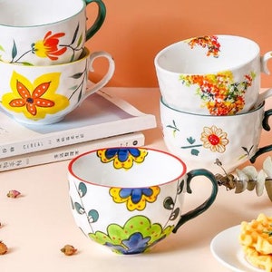 Hand painted high temperature creative flower ceramic breakfast cup