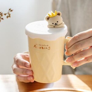 Cute ceramic bear mug with lid in pastel colors | Coffee mug with lid in pastel colors | Ceramic & Heat Resistant Mug | Gift for her image 3
