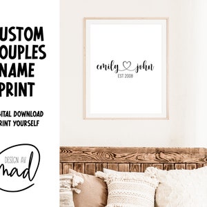 Custom Couple Name Print, Couple Name Sign, Personalized Name Poster, Heart Name Sign, Personalized Couples Names With Heart Printable Art