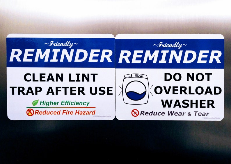 Laundry Combo Pack Clean Lint Trap and Do Not Overload Washer