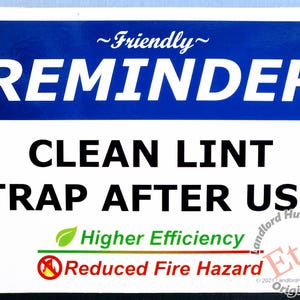 Dryer Magnet - Clean Lint Trap After Use Friendly Reminder Sign