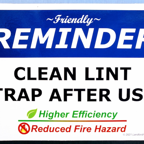 Dryer Magnet - Clean Lint Trap After Use Friendly Reminder Sign