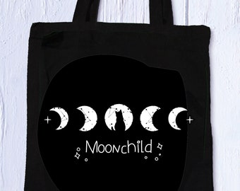 Moonchild White Tote Bag : Original Illustration Anime Tote Bag