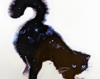 Galaxy Themed Sticker Black Cat Die-cut Sticker