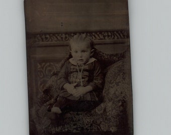 Antique 1800's Tin Type Photo Young Girl