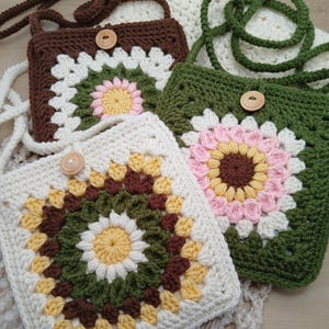 Sac carré grand-mère à bandoulière fleur, sac à main carré grand-mère tournesol au crochet, sac festival bohème fait main, sac à bandoulière pour femme, cadeau fête des mères