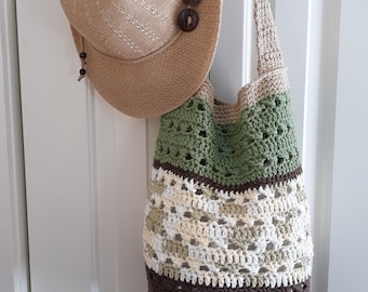 Cotton Boho Shoulder Bag, Striped Crochet Beach Tote Bag, Handmade Crossbody Purse, Woman Cotton Market Tote, Shopping Handbag,Birthday Gift