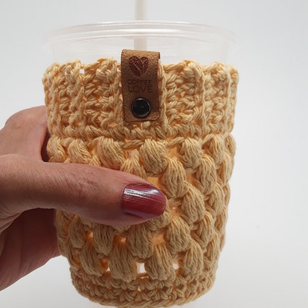 Iced Coffee Cup Cozy, Handmade Coffee Sleeve, Crochet Cup Cozy, Coffee Cup Sleeve, Reusable Tea Cozy, Coffee Theme Basket, Coffee Lover Gift