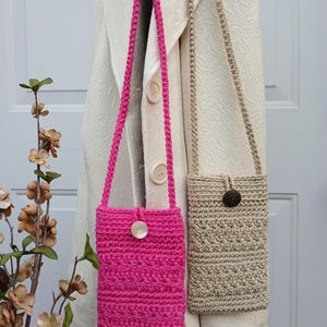 Crocheted Cotton Cell Phone Crossbody Bag, Boho Lined Mini Shoulder Purse, Wristlet Style Handbag