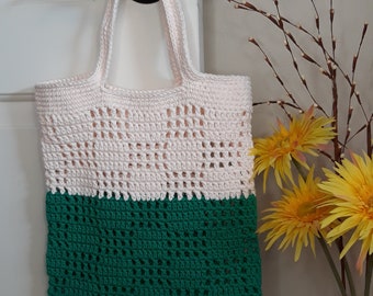 Handmade Carry All Market Handbag, Summer Festival Tote, Crochet Market Bag, Womens Cotton Beach Bag, Reusable Top Handled Bag, Mother's Day