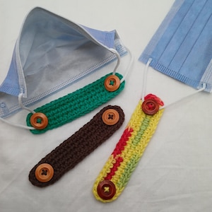 Crochet Cotton Ear Savers: Handmade Face Mask Extender Set of 2, Wood Button Detail