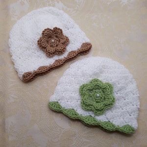 White Baby Hat With Flower, Preemie Baby Girl Hat Crochet, Baby Hospital Cap, Crochet Baby Beanie with Flower, Newborn Soft Hat,Newborn Gift image 4