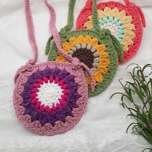 Custom Toddler Flower Purse, Girl Sunflower Crossbody Bag, Custom Order Girl Shoulder Tote, Boho Play Bag, Crochet Child Bag, Birthday Gift image 1