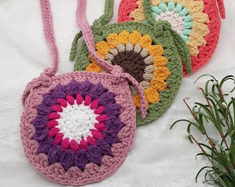 Custom Toddler Flower Purse, Girl Sunflower Crossbody Bag, Custom Order Girl Shoulder Tote, Boho Play Bag, Crochet Child Bag, Birthday Gift