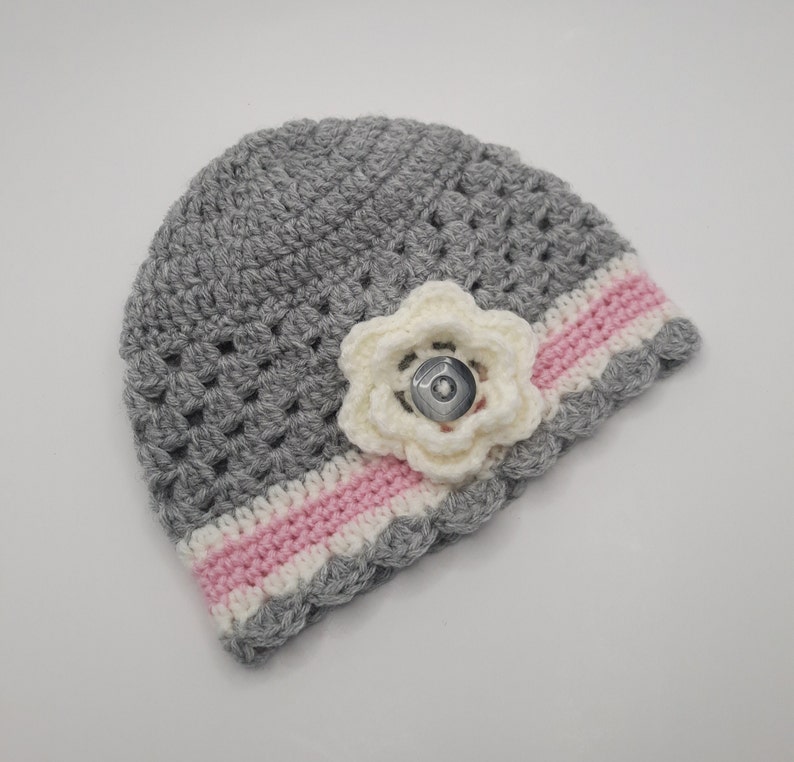 Flower Beanie Hat for Girl, Crochet Winter Beanie for Young Girl, Child & Baby Winter Hat, Fall Beanie Hat for Toddler, Gift for Grandchild image 5