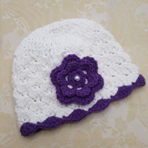 White Baby Hat With Flower, Preemie Baby Girl Hat Crochet, Baby Hospital Cap, Crochet Baby Beanie with Flower, Newborn Soft Hat,Newborn Gift image 7