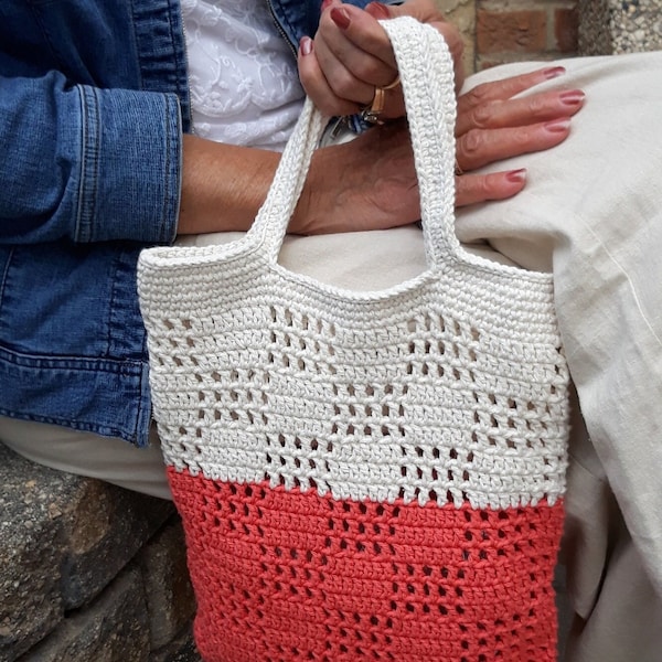 Cotton Mesh Grocery Bag, Handmade Market Shopping Tote Bag, Reusable Grocery Tote, Farmers Market Purse, Top Handle Library Bag, Mothers Day