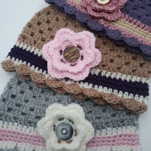 Flower Beanie Hat for Girl, Crochet Winter Beanie for Young Girl, Child & Baby Winter Hat, Fall Beanie Hat for Toddler, Gift for Grandchild image 10