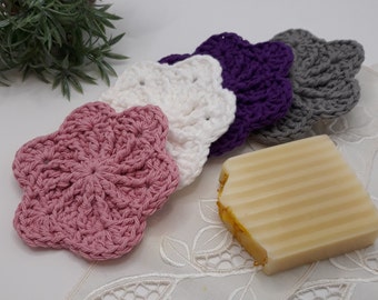 Handmade Cotton Face Pads, 5 Pack Crochet Face Scrubbie, Reusable Cleansing Facial Round, Spa Basket Gift, Makeup Remover Cloth, Mothers Day