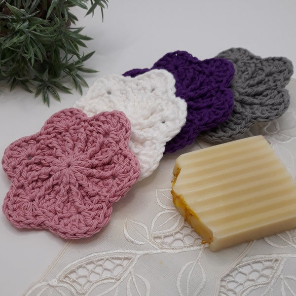 Handmade Cotton Face Pads, 5 Pack Crochet Face Scrubbie, Reusable Cleansing Facial Round, Spa Basket Gift, Makeup Remover Cloth, Mothers Day