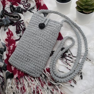 Crossbody Cell Phone Purse, Handmade Mini Cell Phone Bag, Crochet Shoulder Mini Bag, Youth Mobile Phone Bag, Cell Phone Pouch, Mother's Day Grey