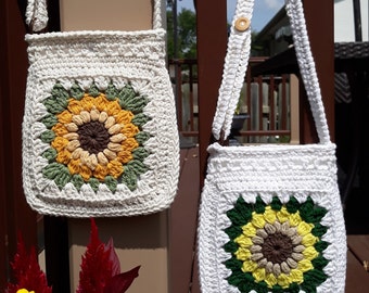 Women's Crossbody Sunflower Handbag, Sunflower Crossbody Purse, Teen Handmade Sunflower Cell Bag, Flowered Shoulder Tote Bag, Gift for Mom