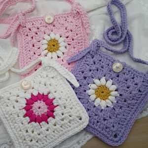 Sac à main carré grand-mère fleur fille, sac à fleurs marguerite pour tout-petit, sac bandoulière fille au crochet, cabas grand-mère fille, sac à bandoulière bohème, sac fille fleur