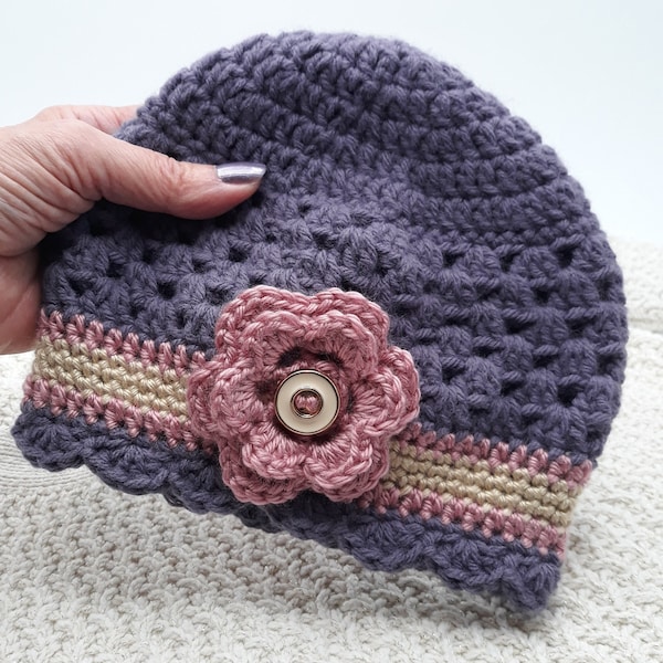Flower Beanie Hat for Girl, Crochet Winter Beanie for Young Girl, Child & Baby Winter Hat, Fall Beanie Hat for Toddler, Gift for Grandchild