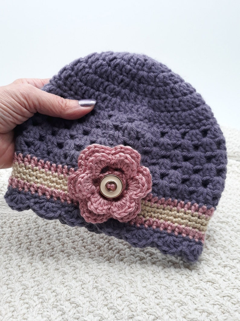 Flower Beanie Hat for Girl, Crochet Winter Beanie for Young Girl, Child & Baby Winter Hat, Fall Beanie Hat for Toddler, Gift for Grandchild image 1