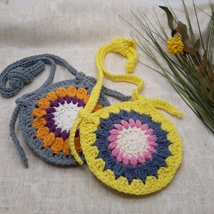 Custom Toddler Flower Purse, Girl Sunflower Crossbody Bag, Custom Order Girl Shoulder Tote, Boho Play Bag, Crochet Child Bag, Birthday Gift Denim Trim/Strap