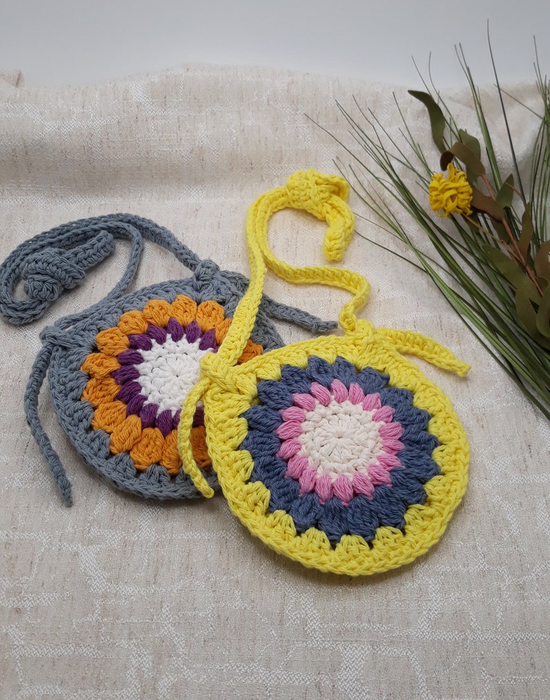 Custom Toddler Flower Purse, Girl Sunflower Crossbody Bag, Custom Order Girl Shoulder Tote, Boho Play Bag, Crochet Child Bag, Birthday Gift Denim Trim/Strap