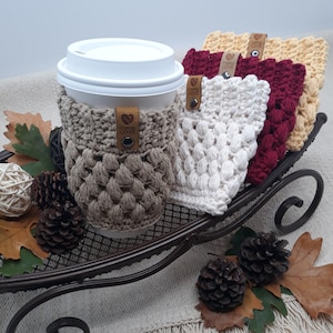Handmade Cotton Coffee Cup Cozy: Reusable Hot Drink Sleeve with Tag, Crochet Tea Cozy