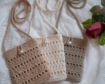 Womens Mini Shoulder Bag Handmade, Small Formal Purse, Summer Crossbody Bag Crochet, Cotton Mesh Shoulder Purse, Phone Bag Lined,Mothers Day