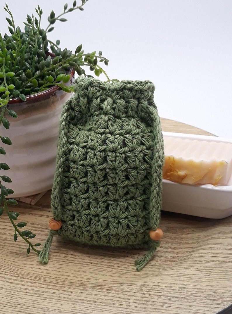 Reusable Soap Holder Pouch, Texture Soap Saver Bag, Handmade Soap Sack, Drawstring Shower/Spa Exfoliate Soap Bag, Spa Basket Item, Self Care Olive Green