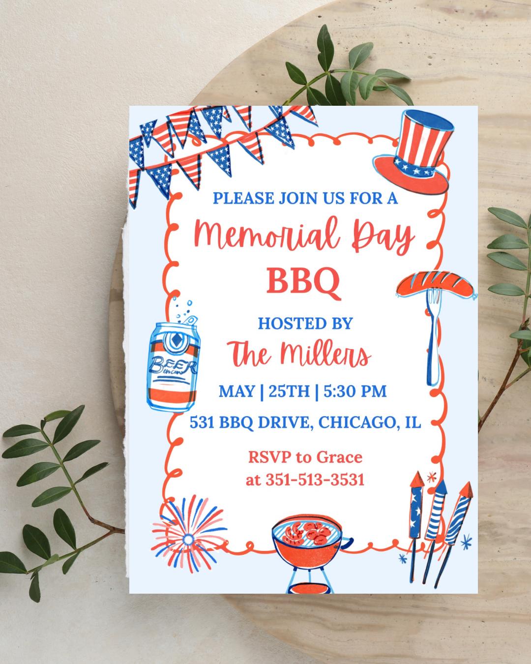 Memorial Day Barbecue Invitation | Editable Template (digital Download ...