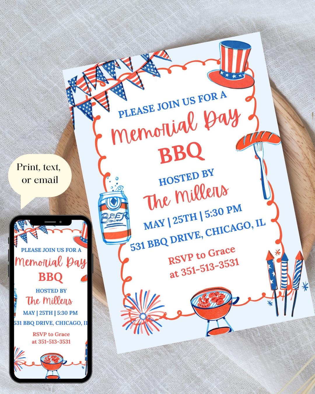 Memorial Day Barbecue Invitation | Editable Template (digital Download ...