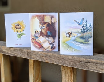 Note Cards created using color illustrations from the Children's Book. Single or Pack