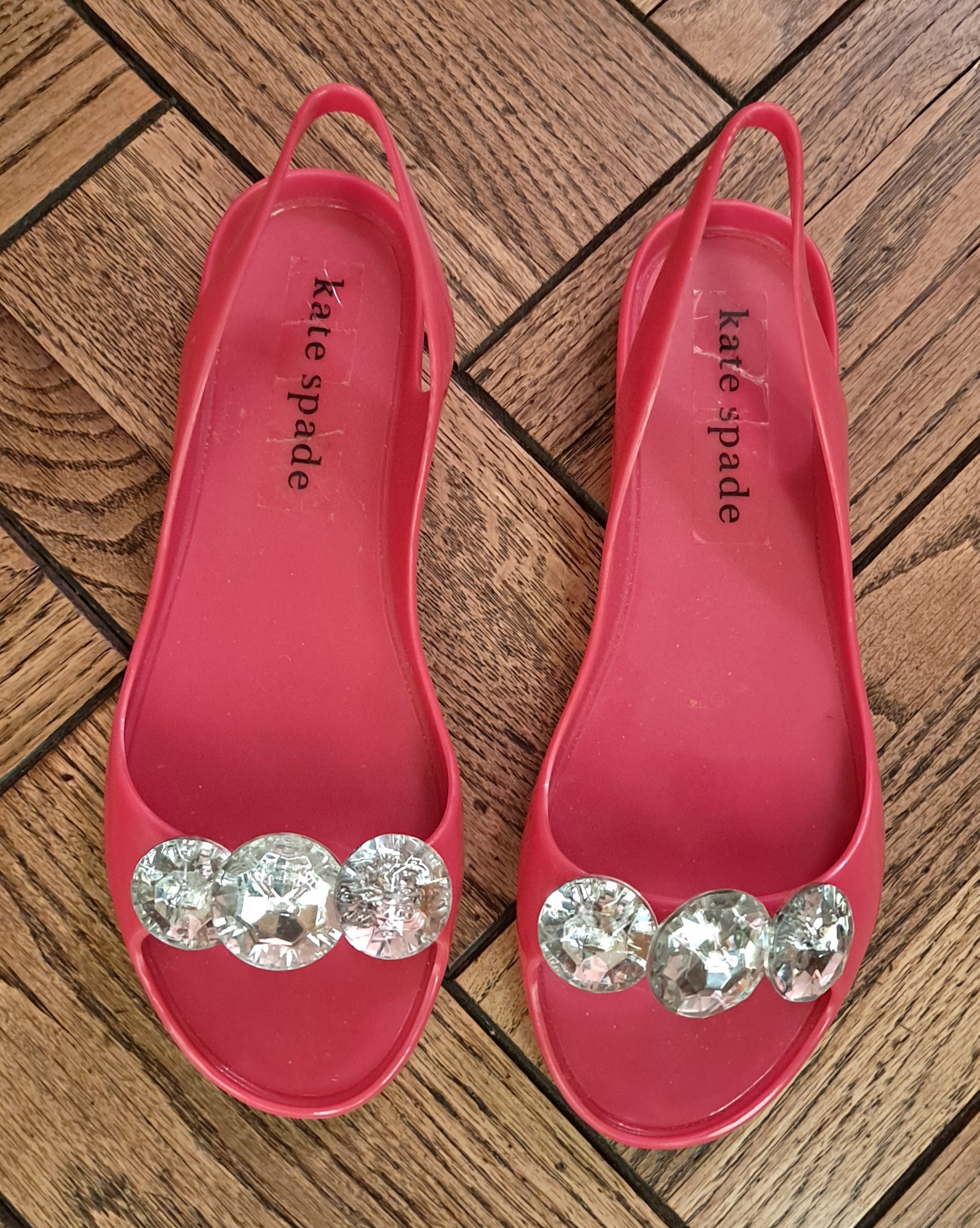 Kate Spade Pink Jelly Sandals with Large Rhinestones on Top Etsy