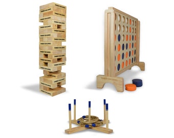 Jenga gigante / Conecta 4 gigante / Lanzamiento de aros gigante / PAQUETE DE JUEGOS con bolsas / ¡Envío gratis! / Juegos familiares para jardín y césped