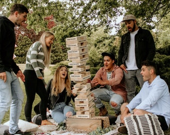 ¡JENGA GIGANTE de 54 bloques con bolsa! / ¡Alcanza 1,5 m de altura! / ¡Envío gratis! / Juego de exterior: torre de madera para construir, ideal para jardín o fiestas en familia.