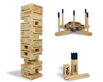 Paquete de Jenga gigante / Kubb / Juego de lanzamiento de aros gigante / Juegos familiares para jardín al aire libre