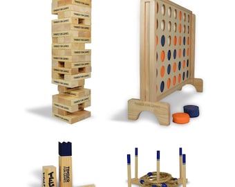 Paquete de Jenga gigante / Conecta 4 gigante / Kubb / Juego de lanzamiento de aros y quoits gigantes / Juegos de juguete para toda la familia