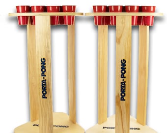 PORTA PONG Juego de Beer Pong portátil para fiestas / Juego plegable en bolsa de transporte / Madera de alta calidad